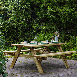 Avis AXI | Julie Table de Pique Nique en Bois Classic 177 x 154 cm | Couleur Naturelle, Bois d'Epicéa | Table Picnic 6 personnes | Table de Pique Nique au Design Classique, Bancs Intégrés et Pliables