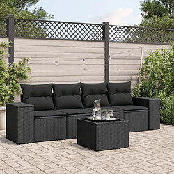 Maison Chic Salon de jardin 5 pcs avec coussins | Ensemble de Table et chaises | Mobilier d'Extérieur noir résine tressée -GKD52588