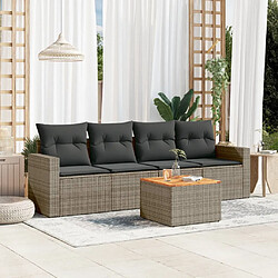 vidaXL Salon de jardin 5 pcs avec coussins gris résine tressée