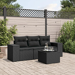 vidaXL Salon de jardin 4 pcs avec coussins noir résine tressée 