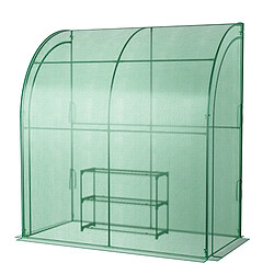 Helloshop26 Serre de jardin adossée en pe 198,5 x 98 x 215 cm avec étagère à plantes 3 niveaux 2 portes zippées imperméable cadre en acier pour semis et pot vert 20_0005938 