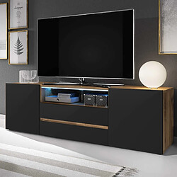 Selsey Meuble TV - BROS - 137 cm - chêne wotan / noir brillant - avec LED