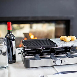 Avis Livoo Appareil Raclette-Grill-Plancha-Pierre de Cuisson Chrome 1400 W Inclus 8 poêlons Noire Argent