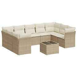 vidaXL Salon de jardin avec coussins 10 pcs beige résine tressée