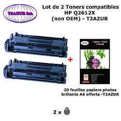 2 Toners génériques HP 12X, Q2612X pour imprimante HP LaserJet 3015 3020 3030 3050 3052 3055+ 20f papiers photos A6 -T3AZUR 