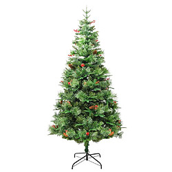 Avis vidaXL Sapin de Noël pré-éclairé et pommes de pin vert 195cm PVC et PE