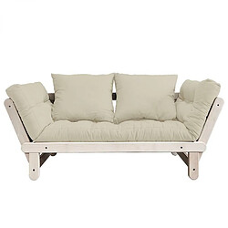 Inside 75 Banquette méridienne futon BEAT pin naturel tissu coloris beige couchage 75*200 cm. 