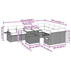 Acheter vidaXL Salon de jardin 10 pcs avec coussins noir résine tressée