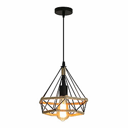 Goeco Corde de chanvre Cage Lampe de Plafond,Lustre Suspension Industrielle 25cm en forme Diamant Corde de Chanvre