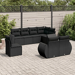 vidaXL Salon de jardin 8 pcs avec coussins noir résine tressée