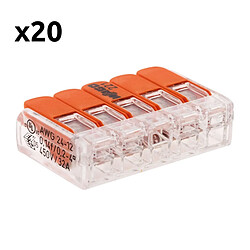 Lot de 20 bornes de raccordement S221 Compact - Connexion rapide - 5 conducteurs avec leviers 4mm² - orange - Wago