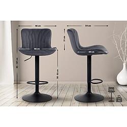 Decoshop26 Lot de 2 tabourets de bar chaises hautes avec coutures décoratives en tissu velours noir pieds en métal noir 10_0004329