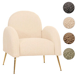 Mendler Fauteuil lounge HWC-N69, fauteuil cocktail, rétro Nosagfederung tissu/textile chenille certifié MVG ~ crème-blanc