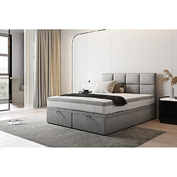 TRADA Lit adulte rembourré TROPEA avec rangement et matelas ressorts ensachés 200x200 gris clair 