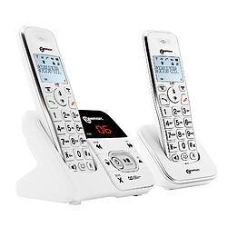 Geemarc Téléphone Senior Fixe Sans Fil Amplifié + Double Combiné Répondeur Blanc