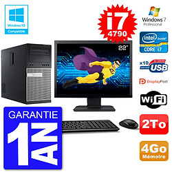 PC Tour DELL 9020 Ecran 22" Core i7-4790 RAM 4Go Disque 2To Graveur DVD Wifi W7 - Occasion