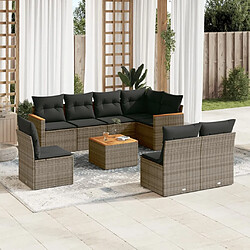 Maison Chic Ensemble Tables et chaises d'extérieur 9 pcs avec coussins,Salon de jardin gris résine tressée -GKD938901