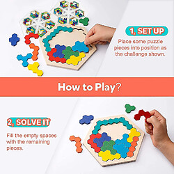 Avis Universal Puzzle d'hexagone en bois pour les adultes des enfants - Bloc de forme Tangram Brain Tease