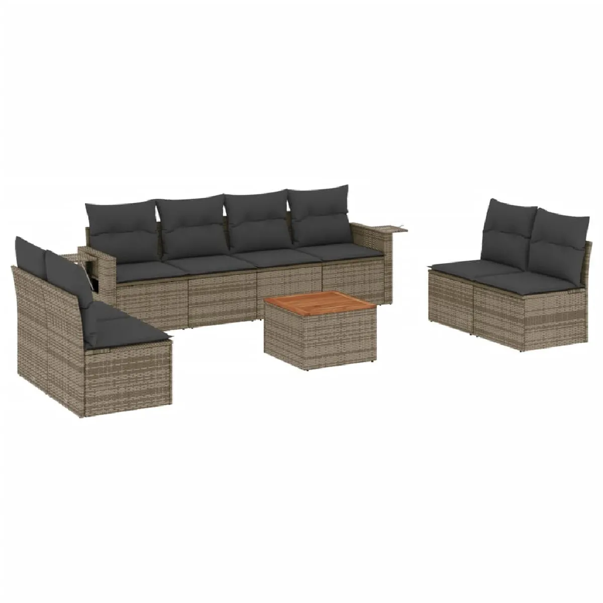 Maison Chic Ensemble Tables et chaises d'extérieur 9 pcs avec coussins,Salon de jardin gris résine tressée -GKD318540