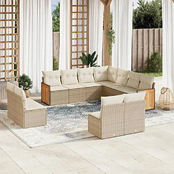 vidaXL Salon de jardin 11 pcs avec coussins beige résine tressée