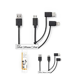 NEDIS Câble 3 en 1 Multi Type C Micro USB Micro-B mâle Lightning Rapide Charge pour Iphone Samsung Huawei sous licence APPLE.