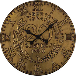 Antic Line Creations Horloge en fer pièce de monnaie 60 cm 20 centimes - Laiton.