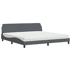 Vidaxl Lit avec matelas gris foncé 200x200 cm velours 