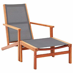 Maison Chic Chaise de jardin - Fauteuil d'extérieur et repose-pied Gris Eucalyptus et textilène -MN71036