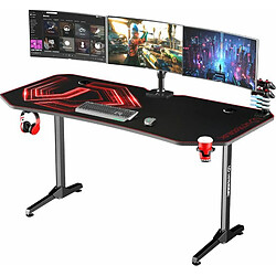 Ultradesk Frag XXL | Bureau De Jeu avec Énorme Espace De Travail Et Coussin XXL, 2 Trous De Câble | Home Office, Compartiment pour Multiprises | Cadre en Acier, Tampon Rouge, 160x75 cm 