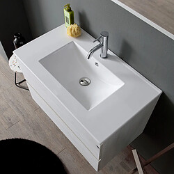 Kiamami Valentina MEUBLE DE SALLE DE BAIN BERLIN 80 CM AVEC DEUX TIROIRS GRIS PROMENADE ET LAVABO EN CERAMIQUE