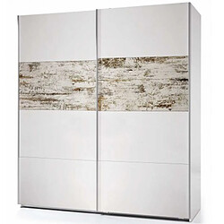 Pegane Armoire avec 2 portes coloris blanc brillant et vintage - 200 x 180 x 53 cm