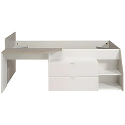 Acheter Vente-Unique Lit avec bureau et rangements - 90 x 200 cm - Blanc et naturel + Sommier - GISELE