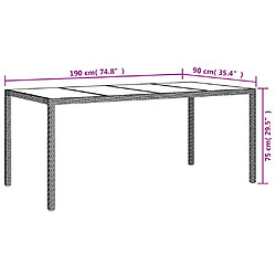 vidaXL Table de jardin Marron 190x90x75 cm Verre trempé/résine tressée pas cher