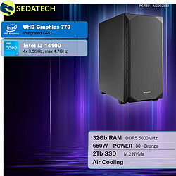 Sedatech PC Gamer Silent Silent • Intel i3-14100 • 32Go DDR5 • 2To SSD M.2 • sans OS