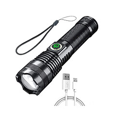 Chrono Torches LED, lampe de poche super lumineuse 10000 lumens rechargeable par USB CREE XHP70 puissante lampe torche avec zoomable, étanche 5 modes (noir)