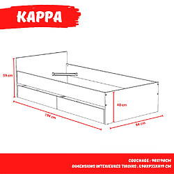 Acheter Le Quai Des Affaires Lit KAPPA 90x190 + 2 tiroirs / Blanc & chêne Blanchi