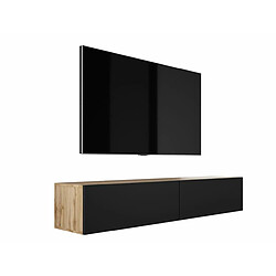 3XELIVING Meuble TV suspendu, D: l : 170 cm, H : 34 cm, P : 32 cm CHÊNE WOTAN/NOIR MAT 