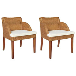 Maison Chic Lot de 2 Chaises à manger avec coussins,Chaises de cuisine style scandinave - rotin naturel -MN76244