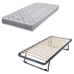 Ebac Sommier gigogne + matelas Morgan - 80x190 - Mousse - 20 lattes bois - Gain de place 