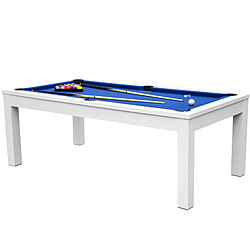 Rendez Vous Deco Table de Billard Eddie convertible blanche tapis bleu