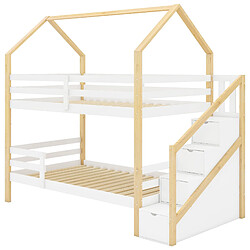 ComfortXL Lit pour enfants en bois de pin en forme de maison, Blanc et couleur bois, 90 x 200 cm 