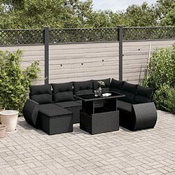 vidaXL Salon de jardin 8 pcs avec coussins noir résine tressée