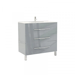 Dansmamaison Ensemble meuble sous vasque 3 tiroirs 90 cm Gris clair + colonne + miroir - LANA