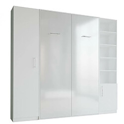 Inside 75 Composition armoire lit SMART-V2 façade blanc brillant 140*200 cm colonnes blanc mat 