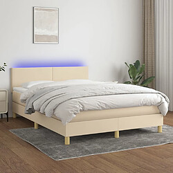 vidaXL Sommier à lattes de lit avec matelas LED Crème 140x200 cm Tissu 