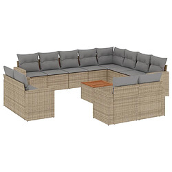 vidaXL Salon de jardin avec coussins 13 pcs beige résine tressée