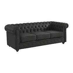 Avis Vente-Unique Canapé 3 places en cuir de buffle noir CHESTERFIELD