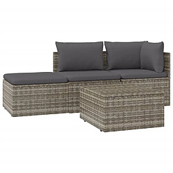 vidaXL Salon de jardin 4 pcs avec coussins Gris Résine tressée