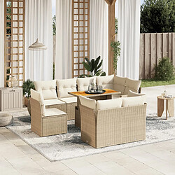 vidaXL Salon de jardin avec coussins 9 pcs beige résine tressée 