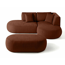 Lisa Design Santorini - canapé modulable d'angle droit + pouf - 4 places - en tissu texturé Santorini - canapé modulable d'angle droit + pouf - 4 places - en tissu texturé - Terracotta